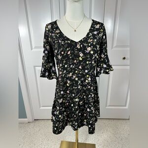 Mustard Seed Black Floral Prairie Mini Dress